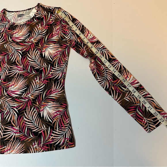 Lands End Crew Neck Rash Guard Swim Tee UPF 50 Palm Print - Picture 5 of 8